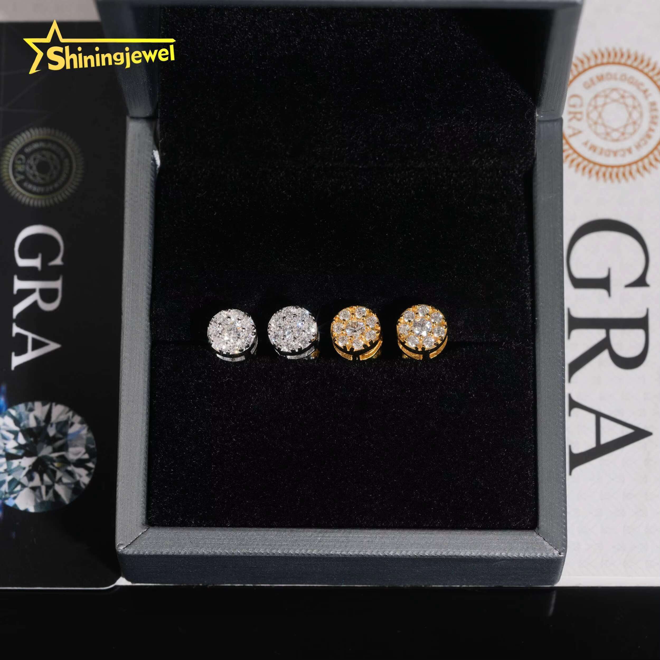 Ready to Ship Solid 925 Silver With Moissanite Diamond Iced Out Stud Earrings Hip Hop Earrings for Men Women