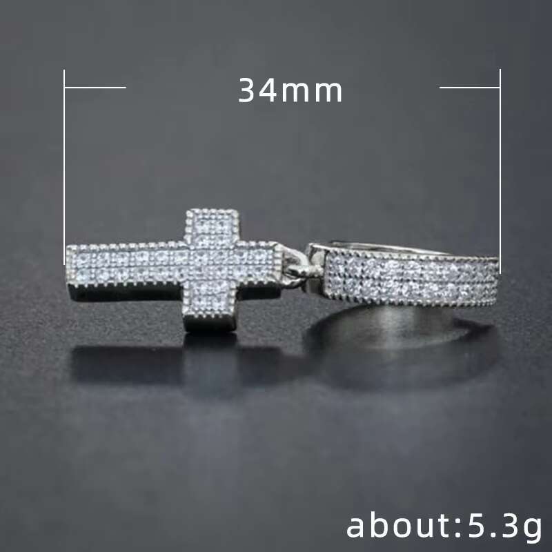 High Quality Hoop Cross Stud VVC MOISSANITE Earrings Male 925 Sterling Silver Earring Jewelry Luxury Punk Cross Earrings