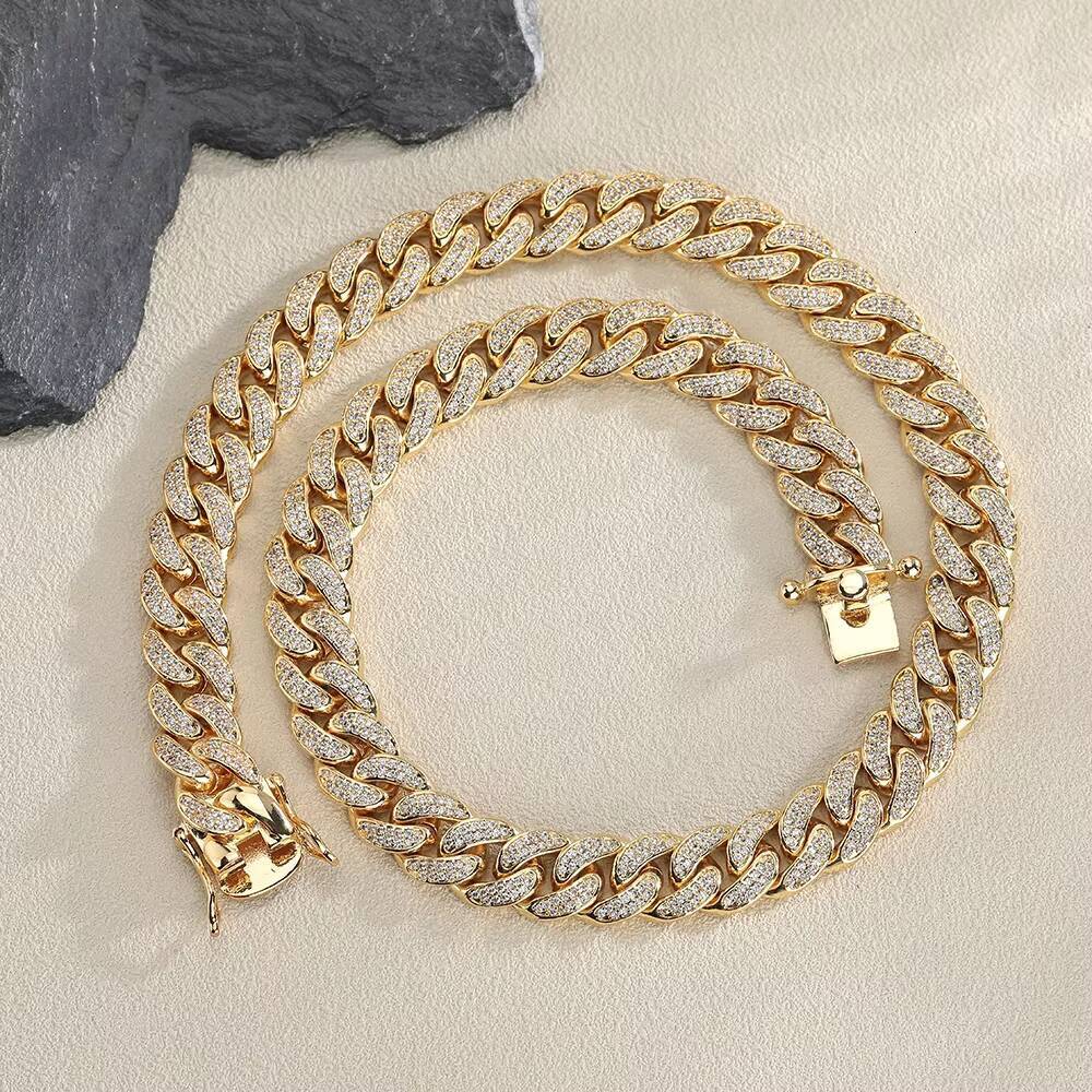 12mm 2 Rows Hip Hop Iced Out Zirconia Collar De Candena Cubana Eslabones Cubano Necklace Miami Cuban k Chain for Men Women