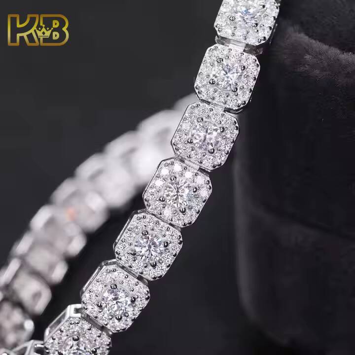 6mm Moissanite Men's Tennis Bracelet Sterling Sier Electroplated Shiny Halo Hip Hop Jewelry Wedding Anniversary Gift