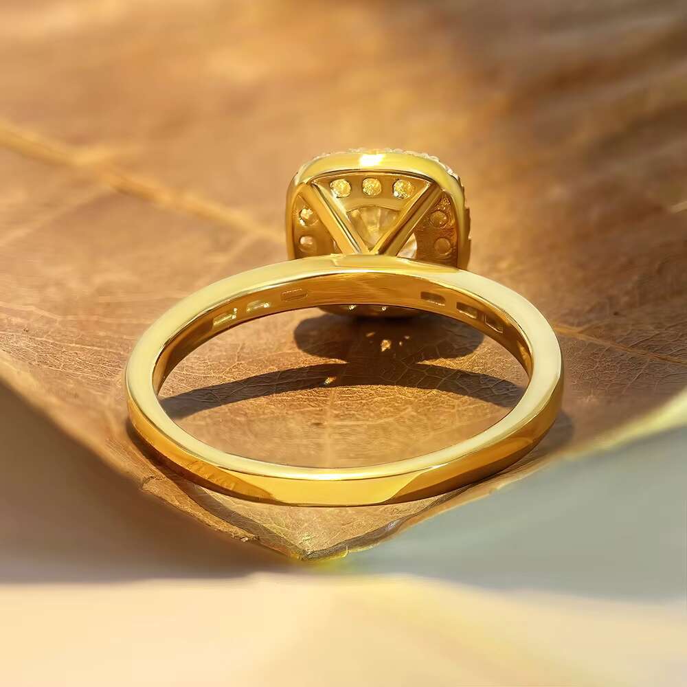 FOXI 18k Gold Plated Ring Round Brilliant Diamond Halo Engagement Ring GRA Certified 925 Sterling Silver Moissanite Wedding Ring