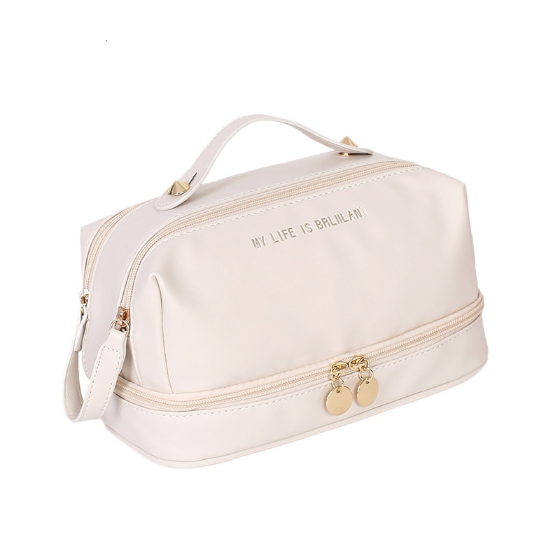 designer 2025 New PU Leather Handheld Makeup Bag Large Capacity Divider Board Skincare Storage Bag Simple Waterproof To