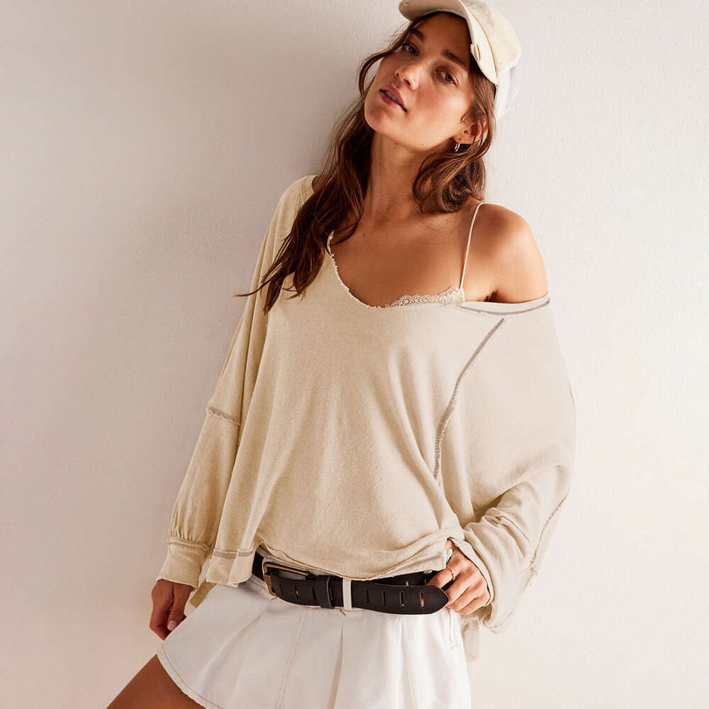 Unique Women's Fashion High-end Decorative Line Design V-neck American Style Sweatshirt