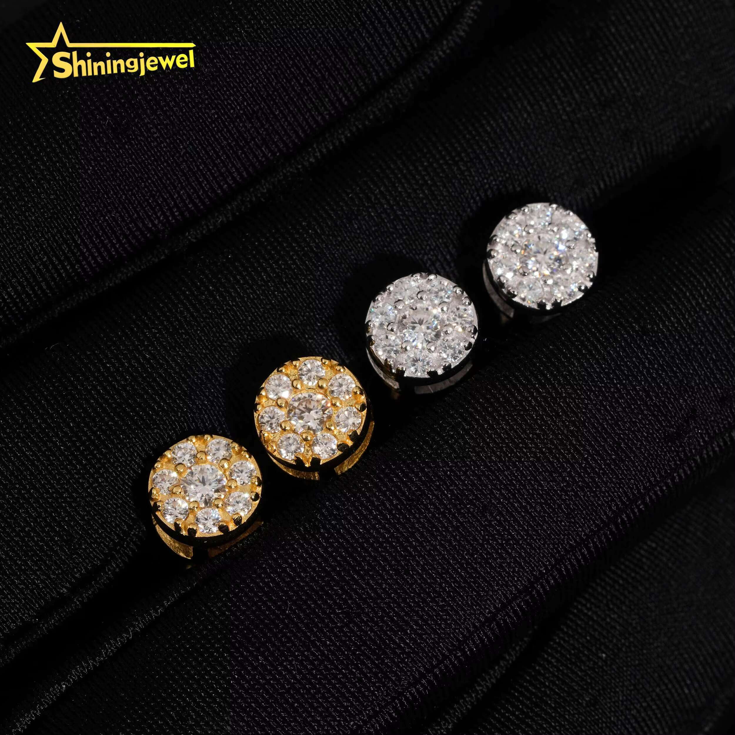 Ready to Ship Solid 925 Silver With Moissanite Diamond Iced Out Stud Earrings Hip Hop Earrings for Men Women