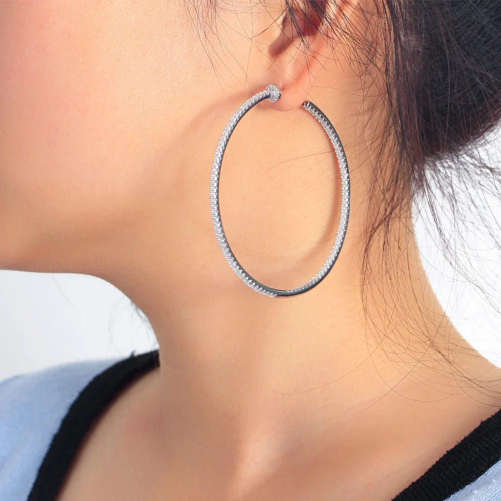 CWWZircons Oversized Shiny Big Cubic Zirconia Inlaid Huge Statement Round Hoop Earrings Women Gold Plated Jewelry CZ557 250526