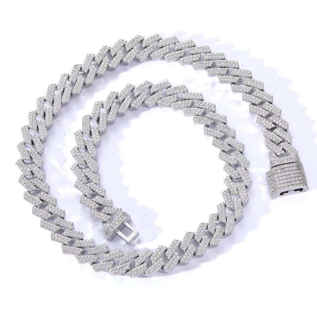 12mm Platinum Women's Hip Hop Jewelry Cuban Chain Fork Necklace Bracelet