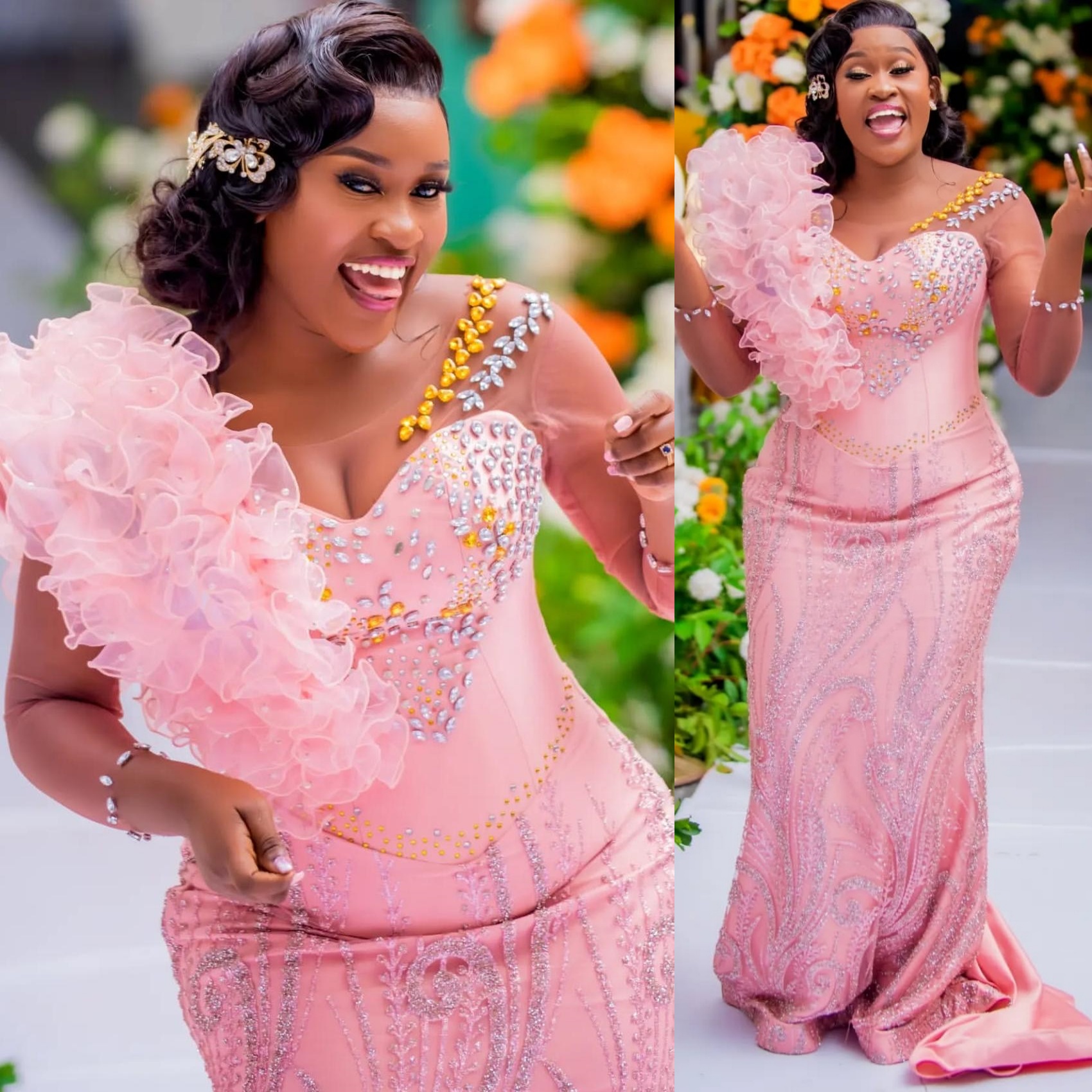 Pink Mermaid Prom Dresses 2025 Crystals Full Sleeves Sequined Evening Formal Party Second Birthday Engagement Gowns Plus Size Dress For Special Occasi