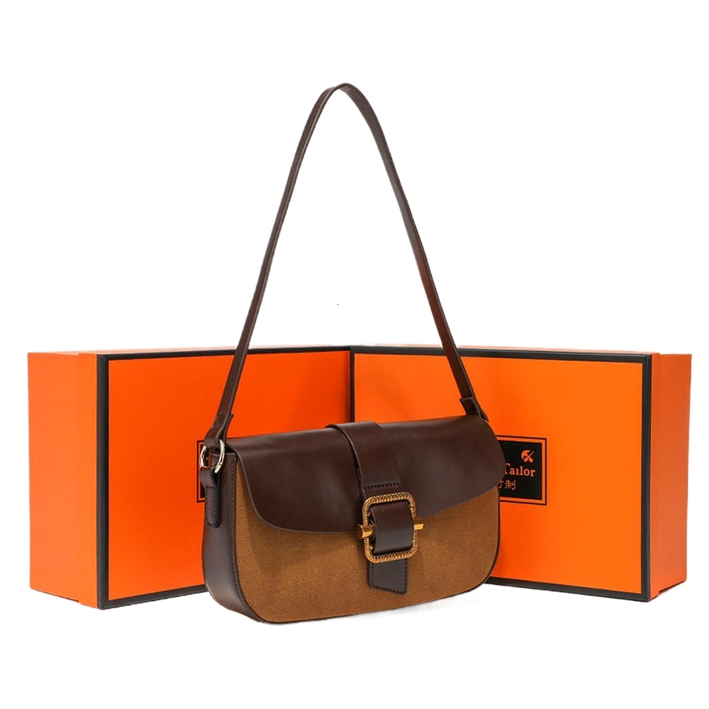 designer 2025 New Women's Winter Shoulder Bag In Stock Niche Design Color-Block Saddle Bag Matte Patchwork Underarm Bag