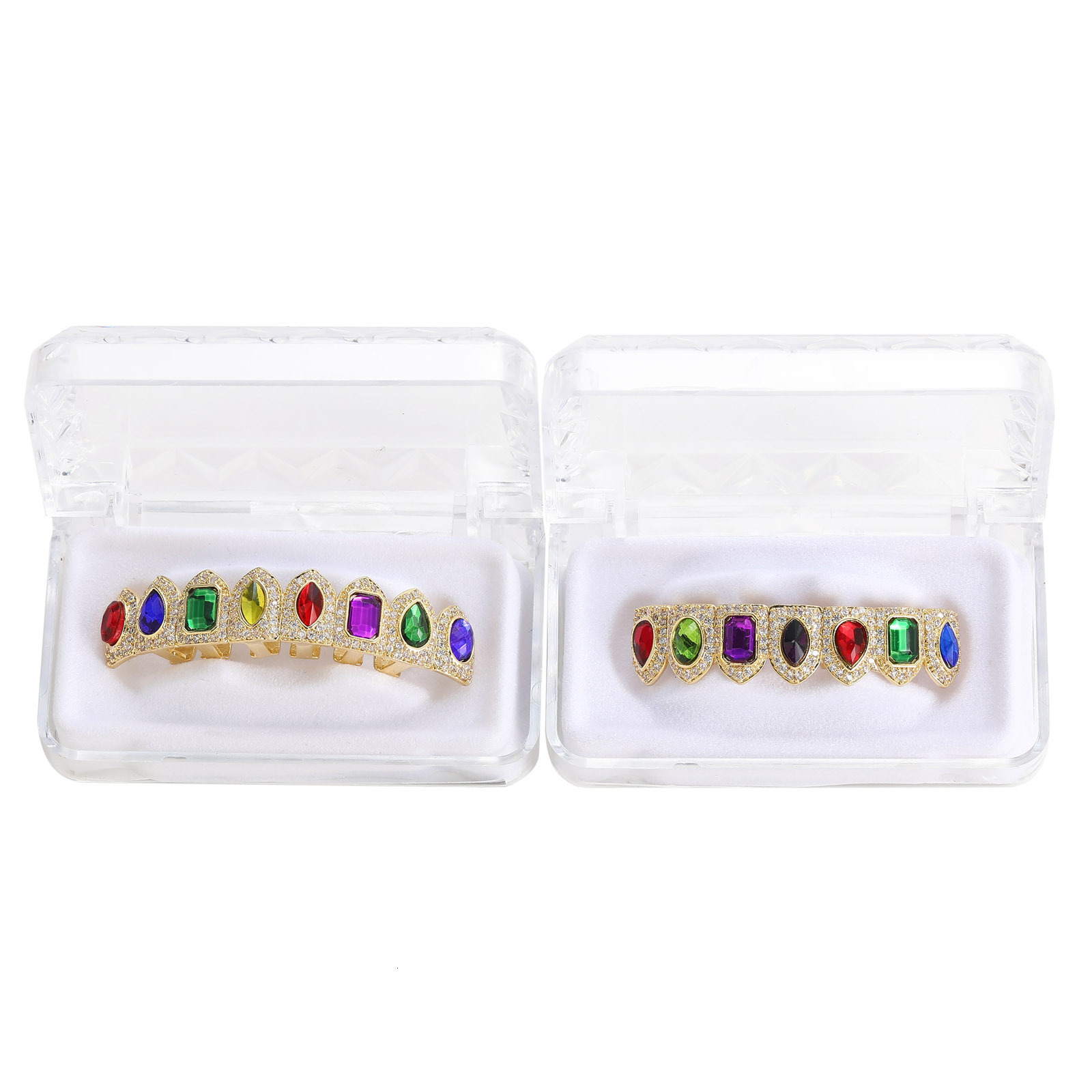 New Colorful Hiphop Gold Tooth Set Full of Moissanite Trendy Personalized Tooth Set Shining Decoration moissanite