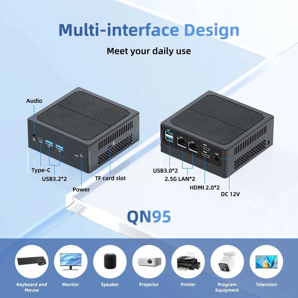 TexHoo Mini PC Intel Celeron N95 Desktop Gaming Computer WIFI5 BT4.0 Wins 11 DDR4 PCIe3.0 Nvme SSD Triple Display Dual 1.0G LAN X250602