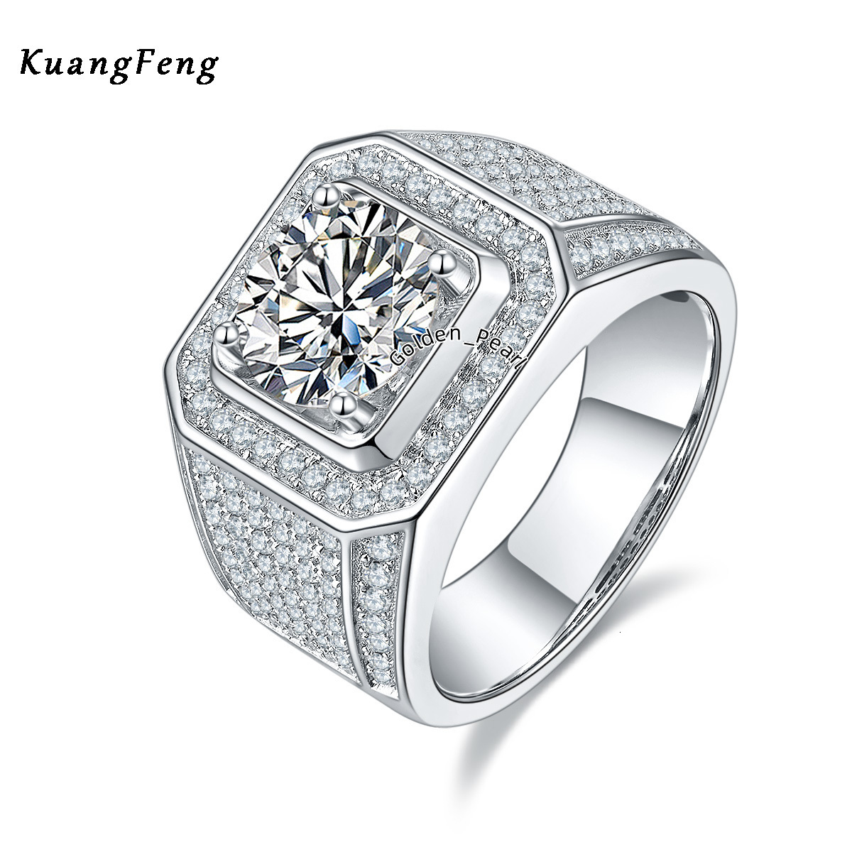 14446 Personalized 925 Sterling Silver Mens Engagement Wedding Ring Sparkling Multi-Diamond 3.0ct Moissanite Hip Hop Style