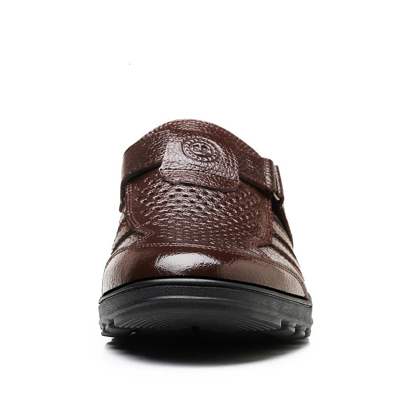 Mens Genuine Leather Sandals Men Summer Hollow Breathable Leather Shoes Mens Casual Soft Comfortable Flats EU Sizes 38-48 250530