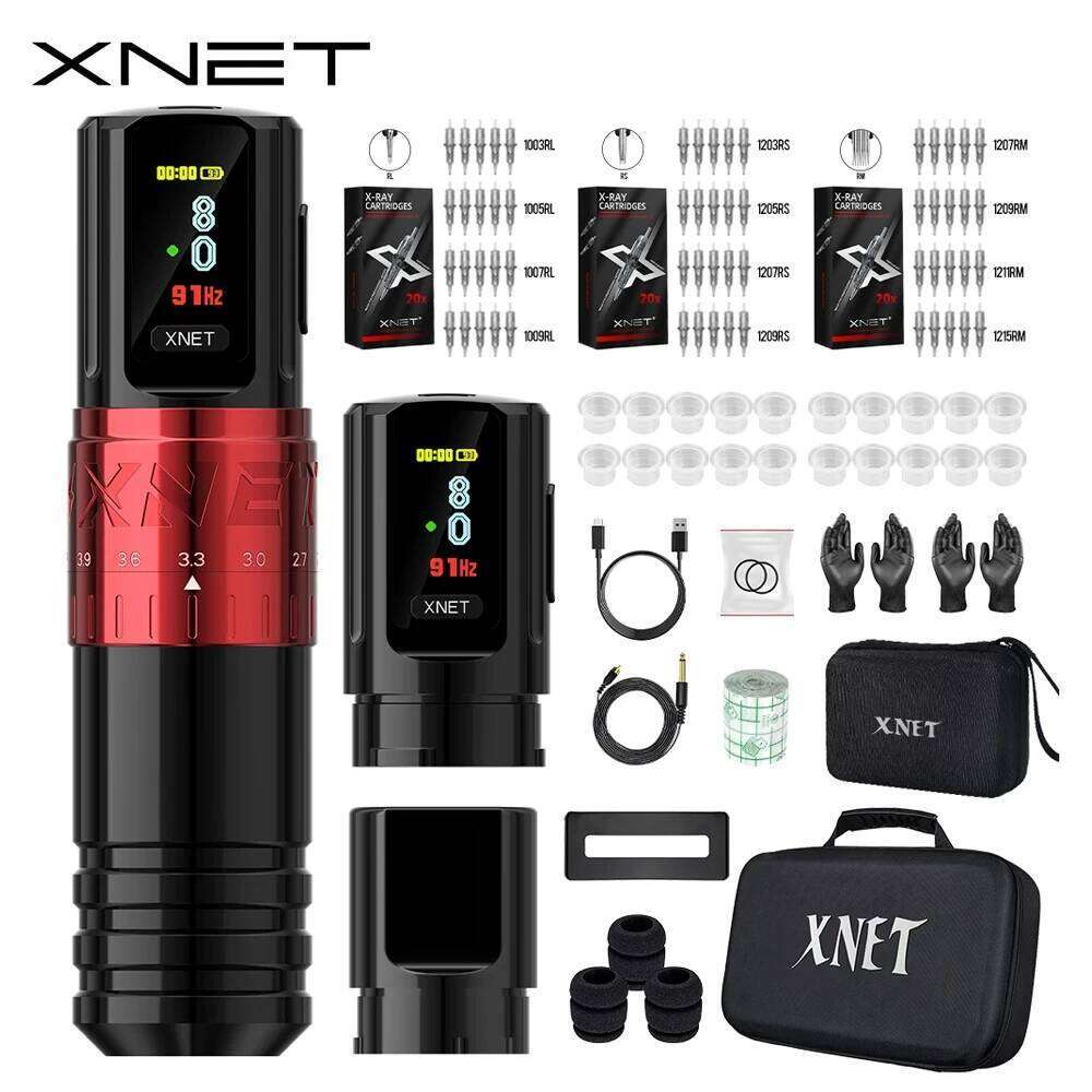 XNET Vipera Wireless Hine Kit Adjustable Stroke 2.4-4.2Mm OLED Display 60Pcs Mixed Cartridge For Tattoo Artists