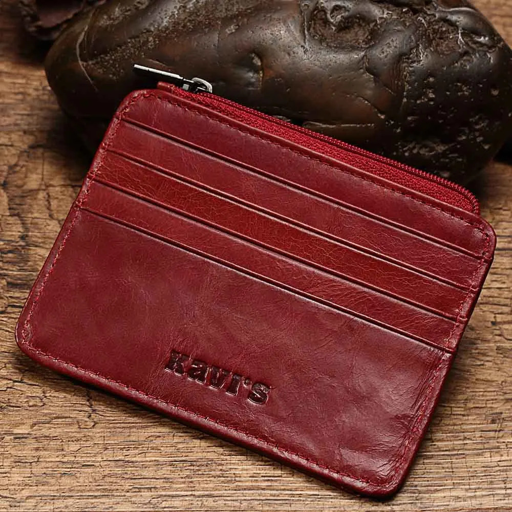 KAVIS Genuine Leather Mini Card Holder Small Light Womens Wallets Multifunctional Zipper Coin Purse Travel ID Credit Cardholder 250528