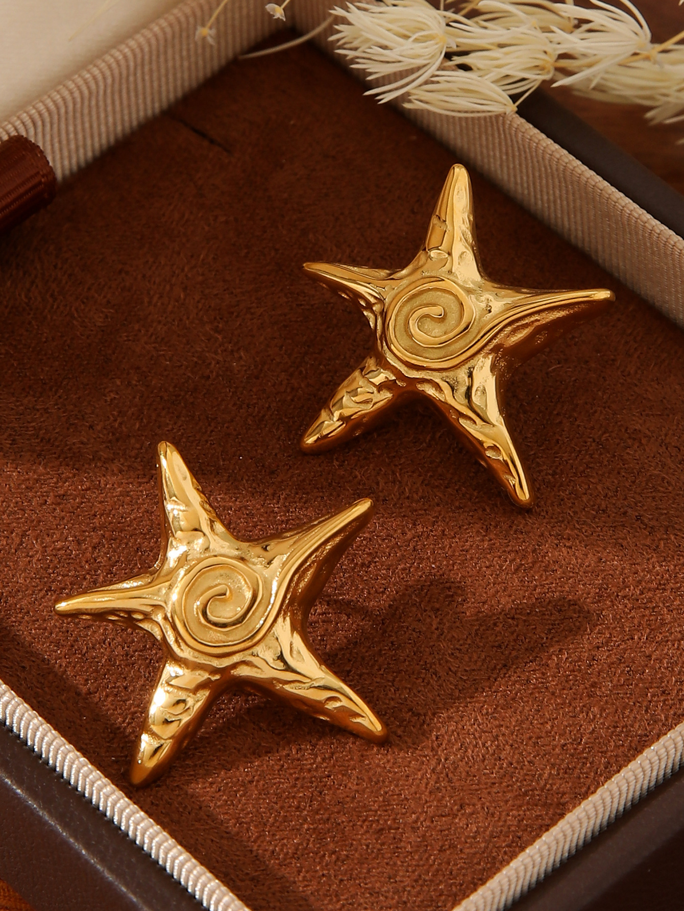 Titanium Steel Pentagram Starfish Swirl Threaded Hoop Earrings Fashion Jewelry Set