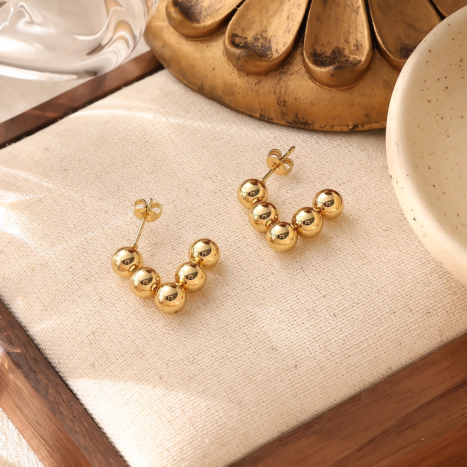 Gold Beaded Bowknot Ins Light Fashion Sense Earrings