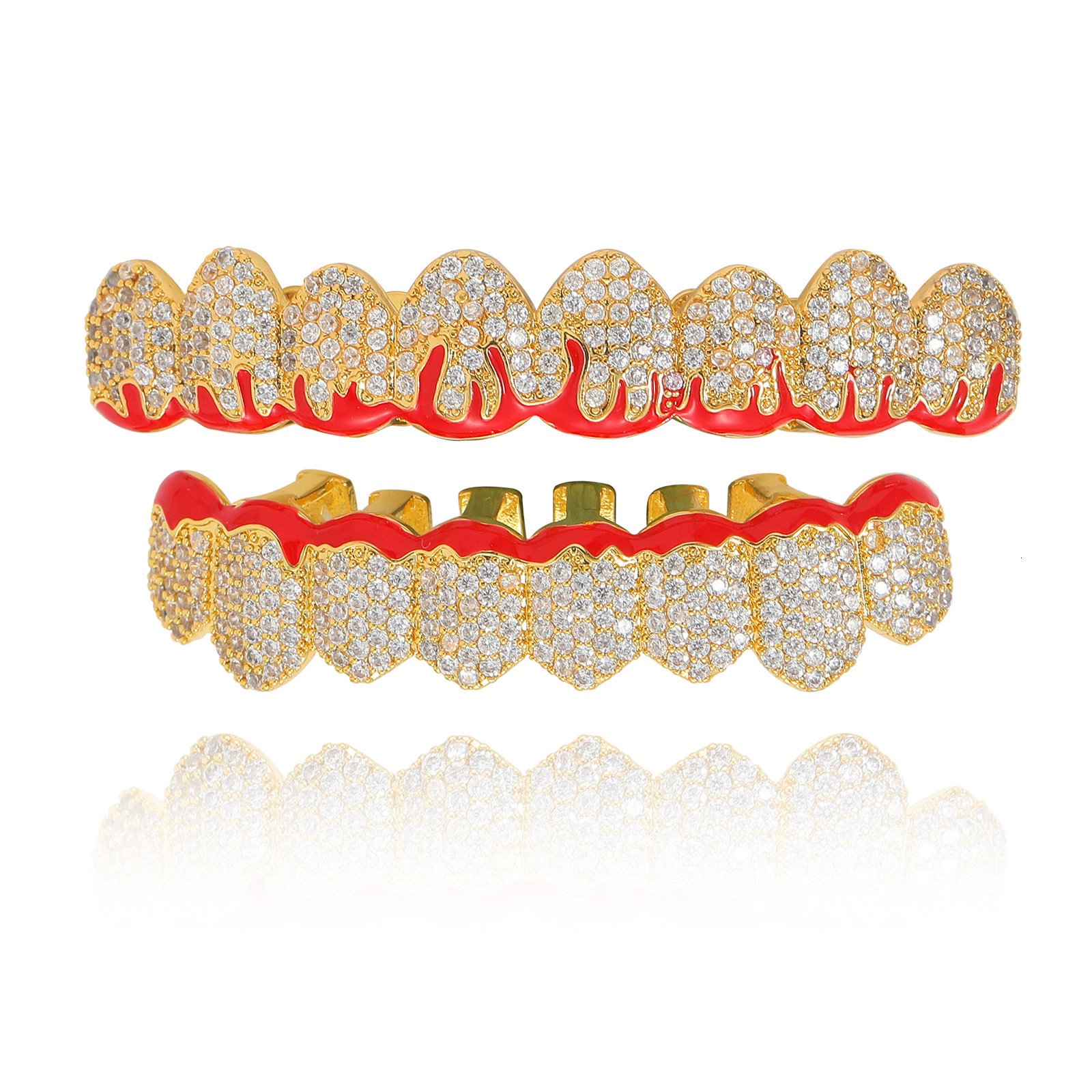 New Hip Hop Bracelet Eight Teeth Red Flame Bracelet Moissanite Personalized Halloween Dress up Accessory moissanite