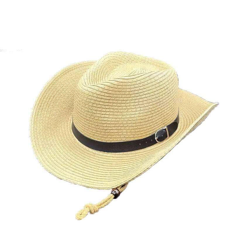 Wholesale Summer Western Cowboy Wide Brim Straw Sun Hat for Beach Travel Fishing Outdoor Casual Use Belt Shapeable