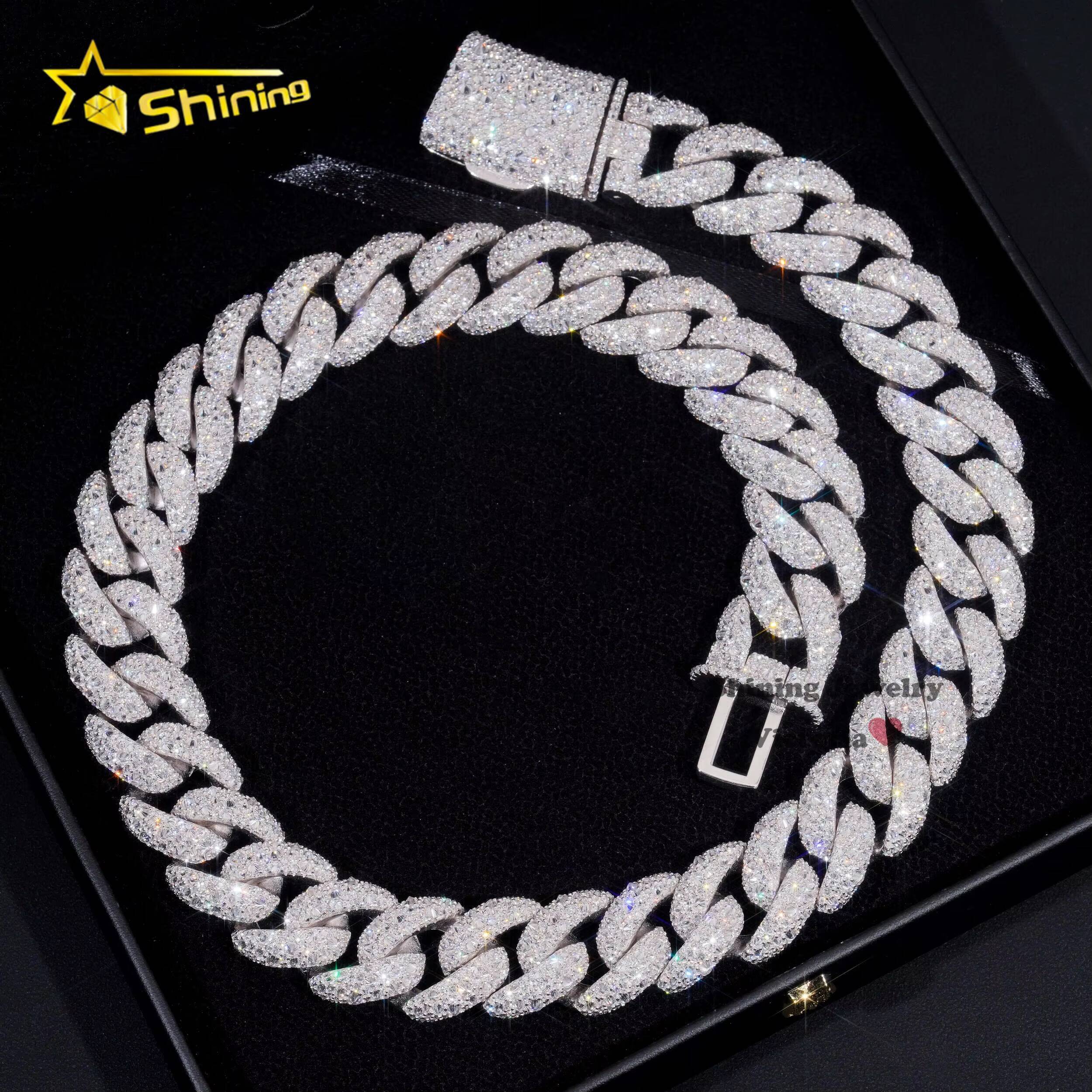 Rap singer hip-hop jewelry pin setting GRA pure sier platinum gold-plated Miami silica 20mm mosaic Cuban chain