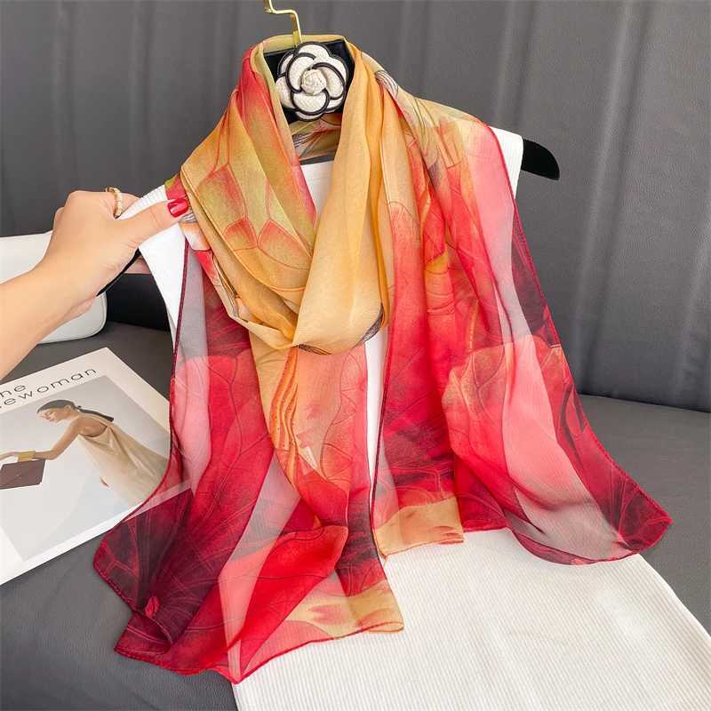 Luxury Brand Women Beach Scarf Georgette Silk Shawls Design Print Headband Female Summer Headband Wraps Sunscreen Hijab 2023 W250602