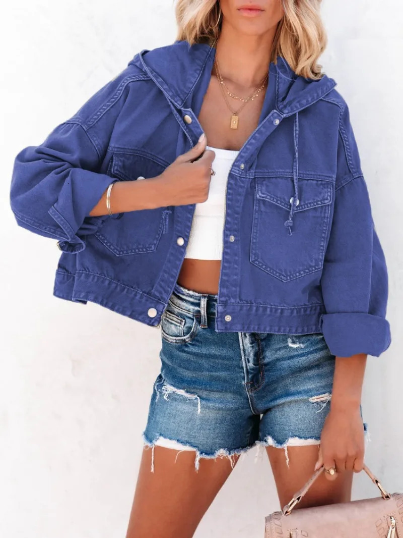 Jackets for Women Hooded Denim Jacket Women Vintage Jean Coats Casual Long Sleeve Top Clothes Women Streetwear 250530