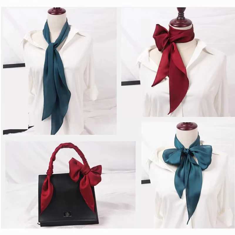 Luxury Solid Square Scarf For Women 60cm Satin Neck Hair Tie Band Bag Warp Soft Neckerchief Hijabs Head Female Foulard W250602