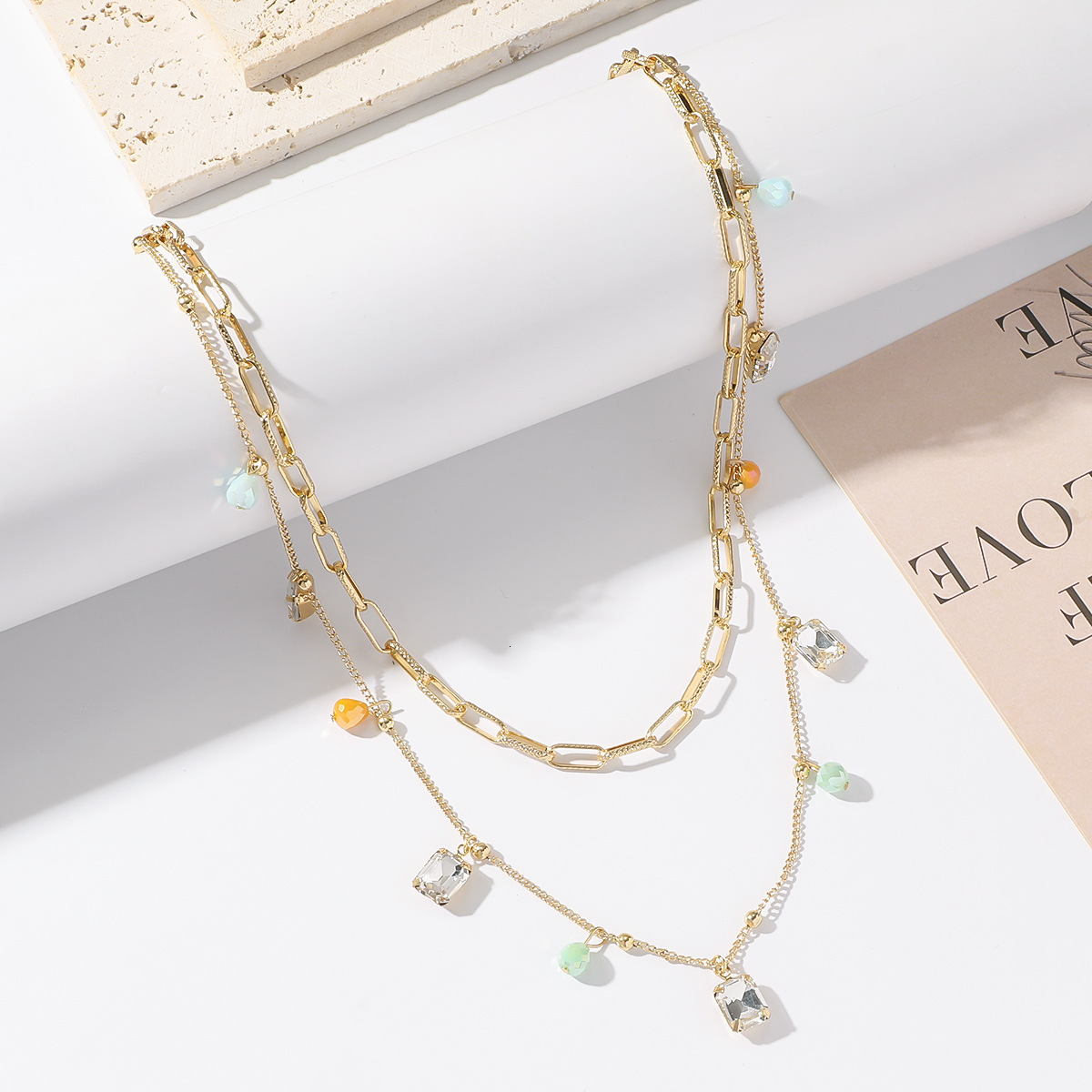 tassel crystal double-layer necklace, collarbone chain, versatile for women's temperament
