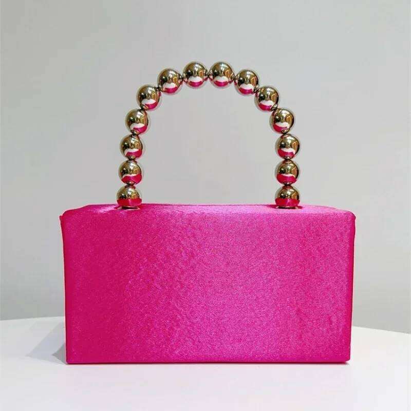 Shiny Silk Hot Pink Evening Bags Women Dia Box Handbag Rhinestone Butterfly Pearl Square Crossbody Bag Ladies Bolsas