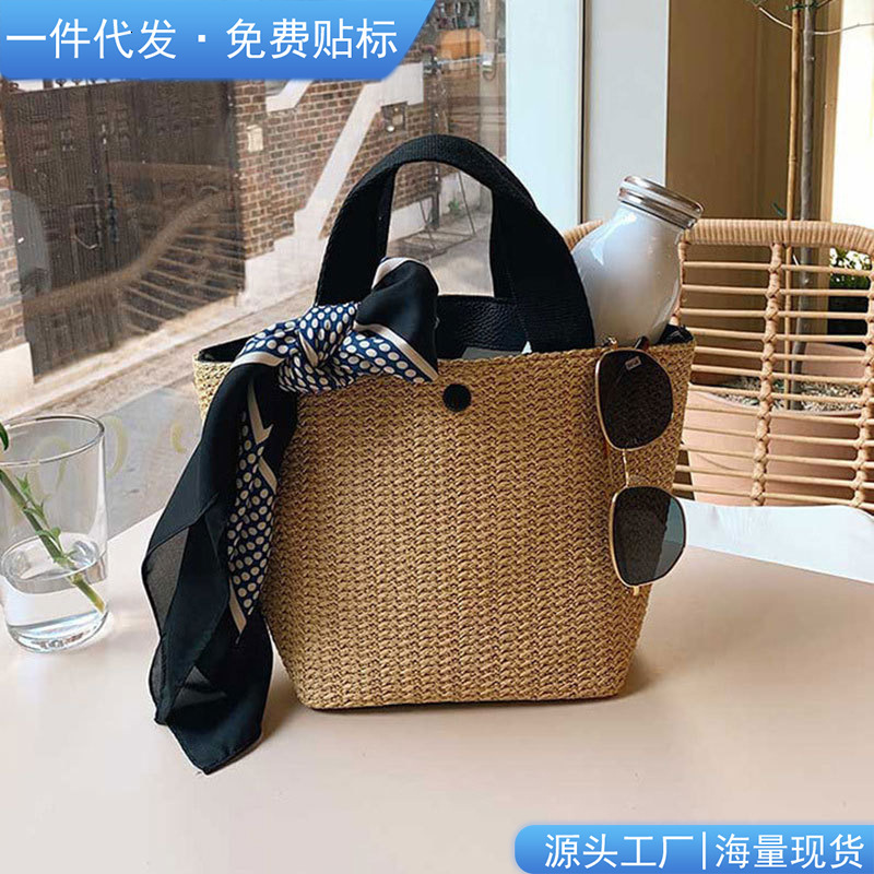 designer Ins 2025 New Beach Summer Vacation Summer Pastoral Style Woven Bag Retro Handheld Straw Bag for Women