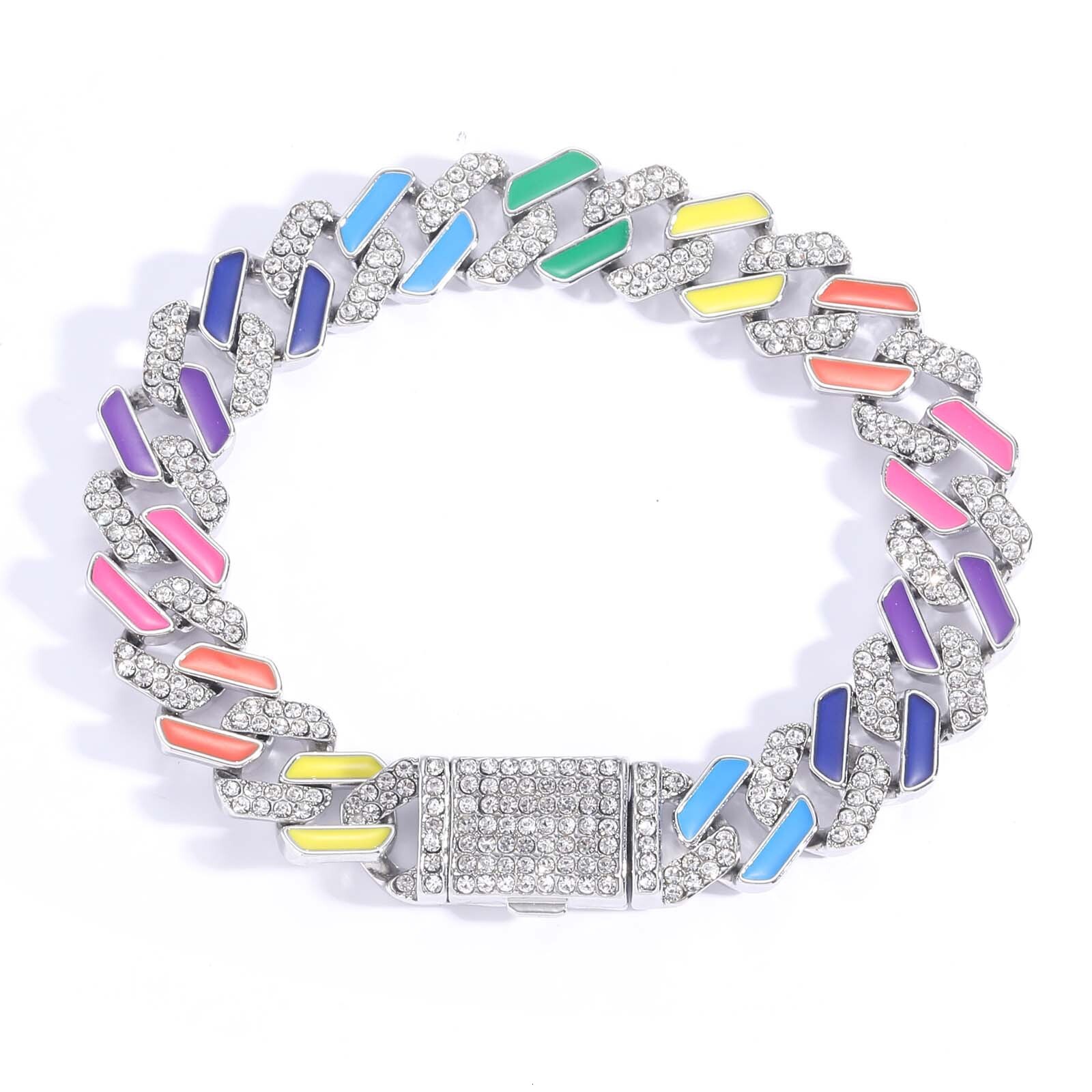 Hip hop Bracelet colorful oil dripping color 12mm Cuban Bracelet rainbow diamond Cuban full diamond bracelet moissanite