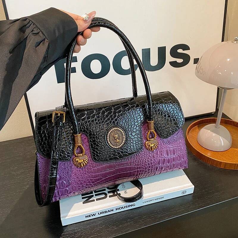 2025 new women's crocodile leather handbag new purple designer women's handbag wallet fashionable classic shoulder bag 2
