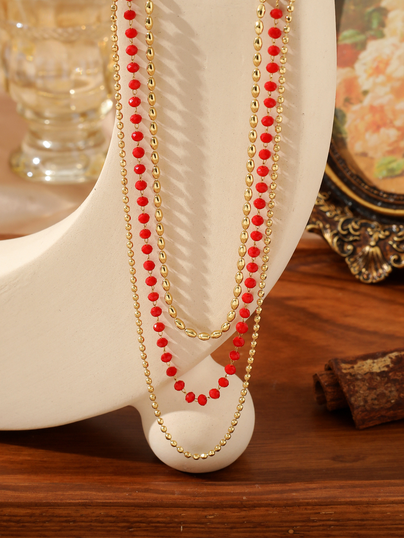 Hot Selling Jewelry Double Layer Fashion Ins Non-Fading Versatile Queen Necklace Glass Beads Exquisite Clavicle Choker