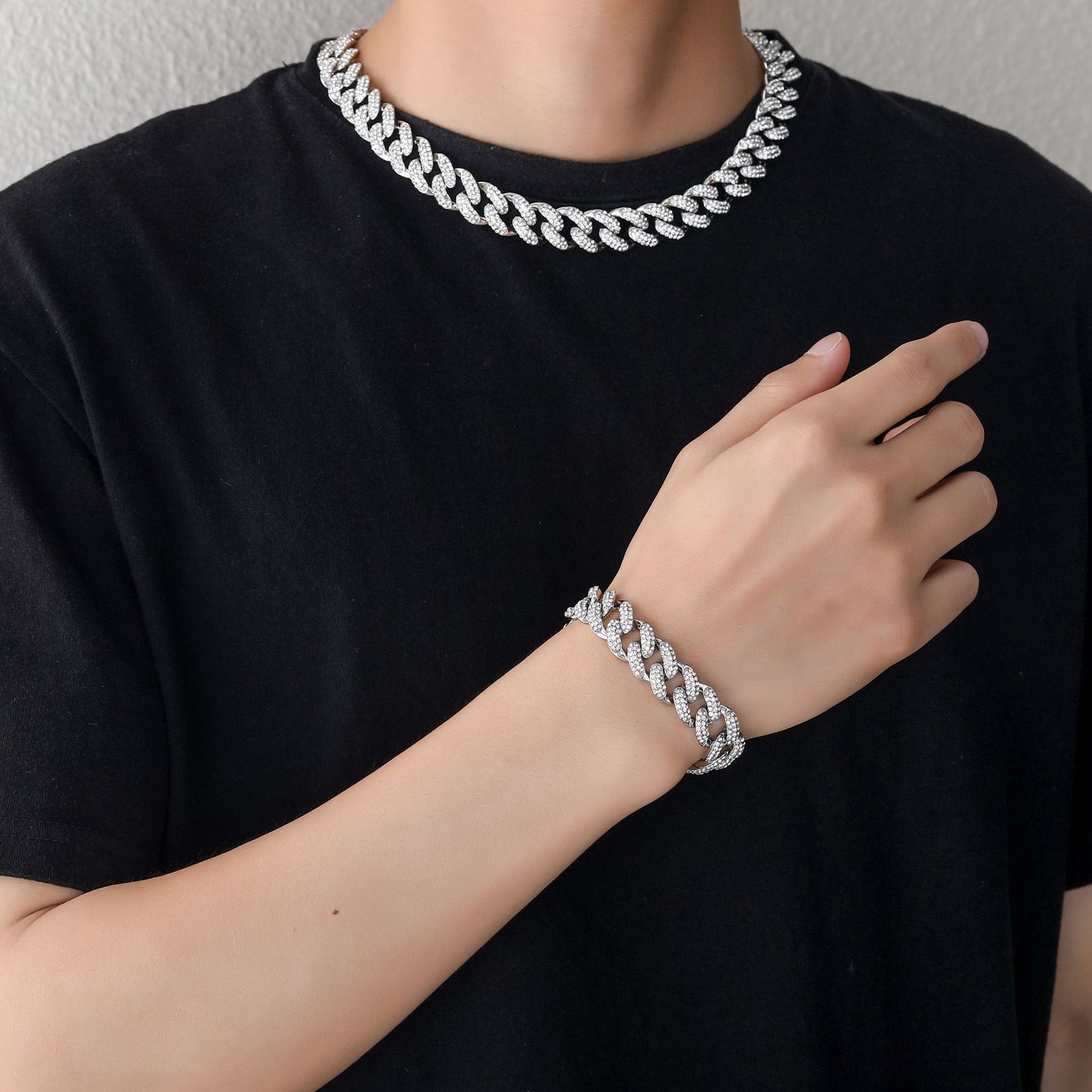Moissanite bracelet hip hop 15mm three row diamond Cuban Bracelet full of diamond personality trendsetter mens hip hop Bracelet moissanite