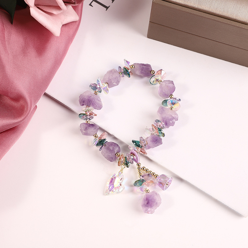 Women's Design Sense Amethyst Irregular Original Stone Lavender Crystal Bracelet