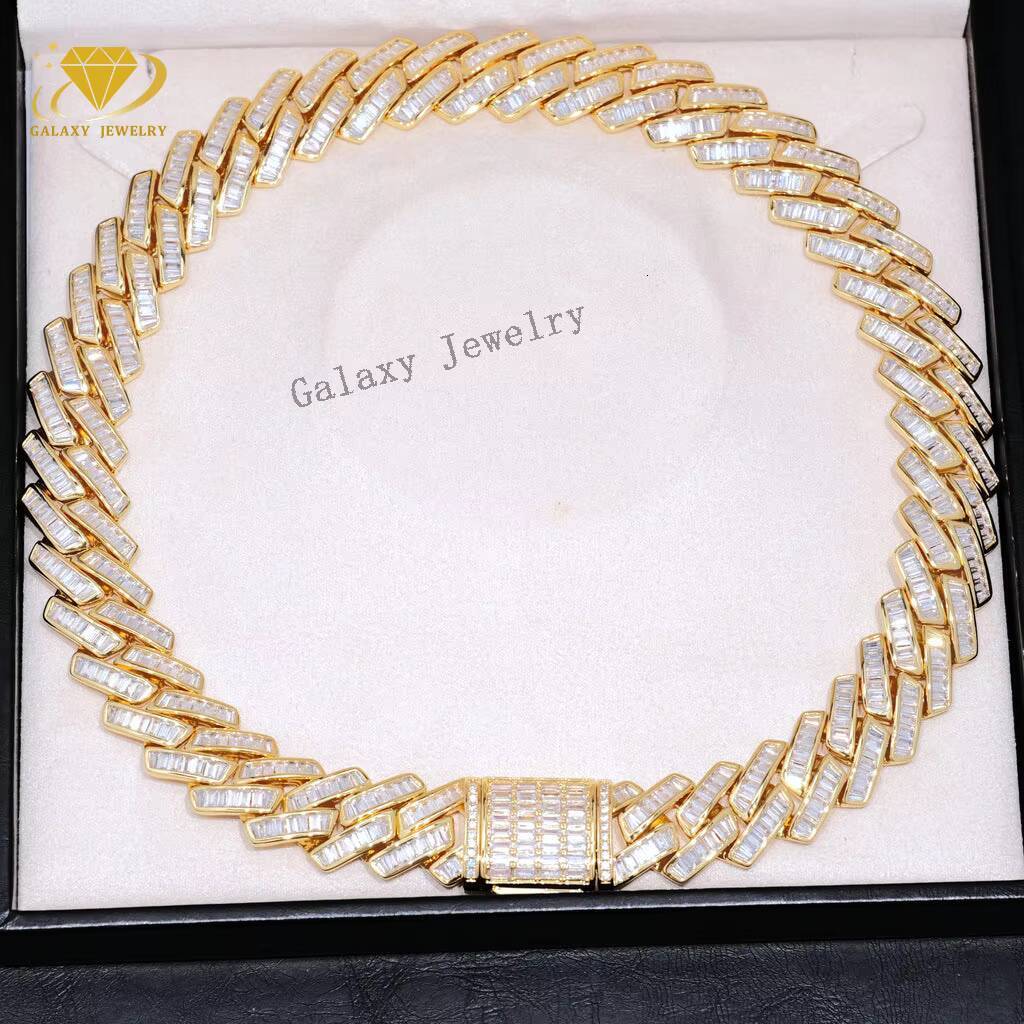 Hiphop Style 1 Row Miami 20 22 24 26 Inch Pure Sier 6mm Long Stick Mossianite Cuban Chain