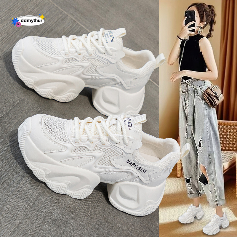 Platform Dad Sneakers 2025 New Summer Versatile Mesh Breathable Casual Sports White Shoes Women ddmythur