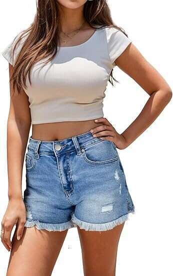 Denim Shorts Jeans Shorts Summer New Ripped Frayed Elastic Washed Denim Women S Shorts Ripped Short Jeans
