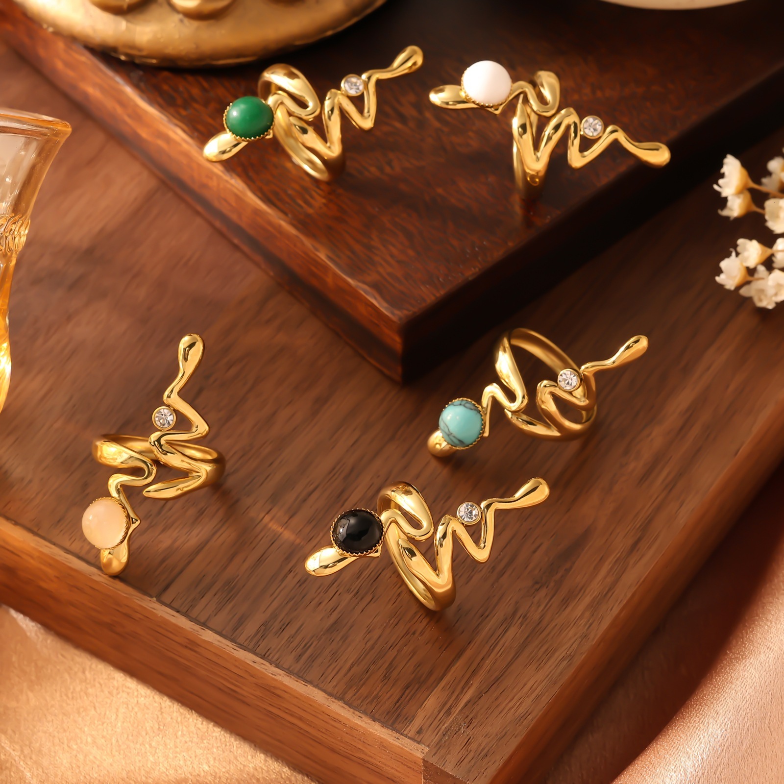 Snake Twisted Design Sense Multi-layer Polished Personality Bold Hip-hop Stainless Steel Ring Jewelry