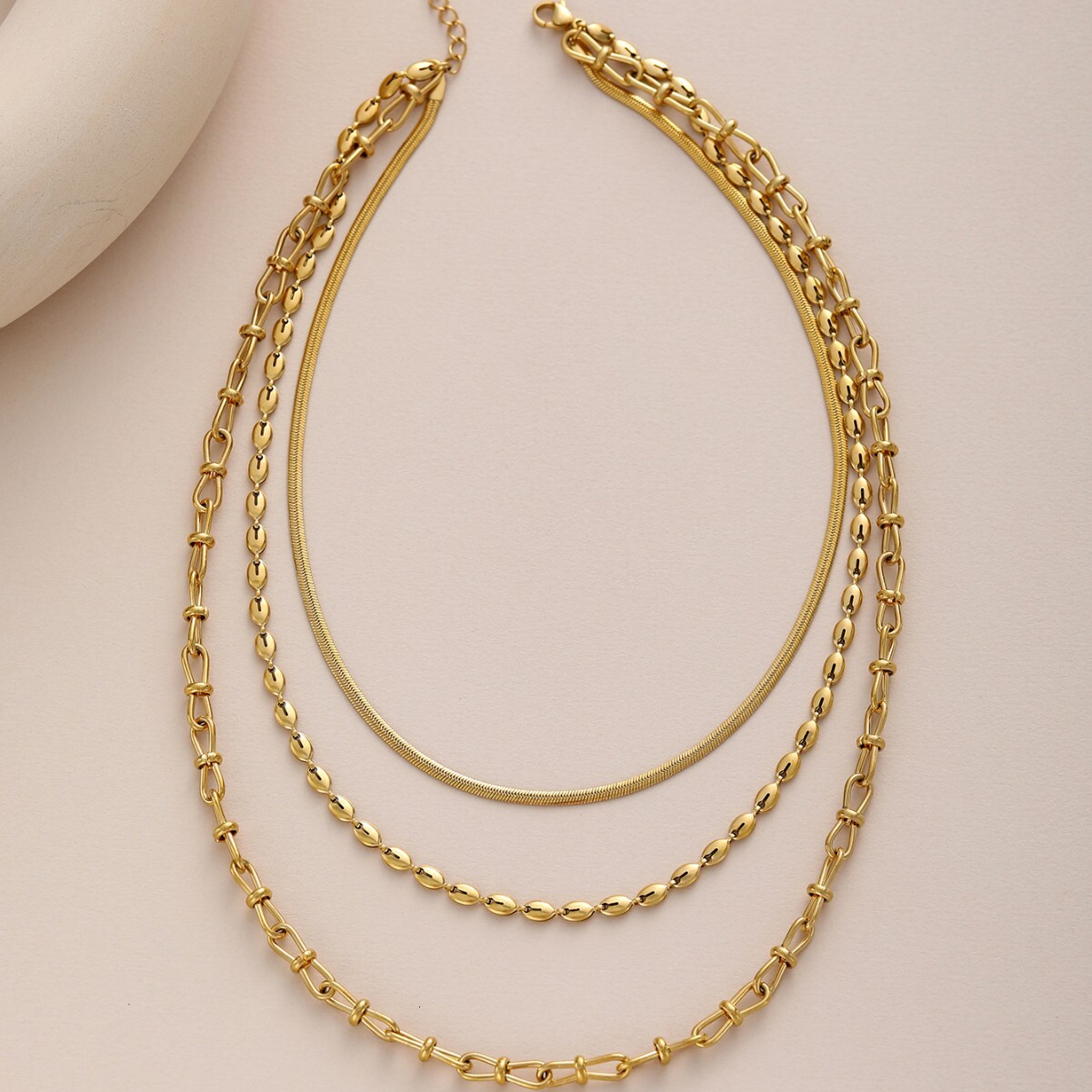Stainless Steel Color-Retaining Chain Multiple Plain Chains Layered Design High-End Necklace Multi-Layer Chic Personality Style