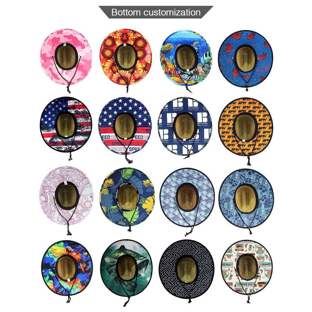 Outdoor Beach Fisherman Sun Custom Natural Paper Wholesale Embroidered Lifeguard Straw Hat Men