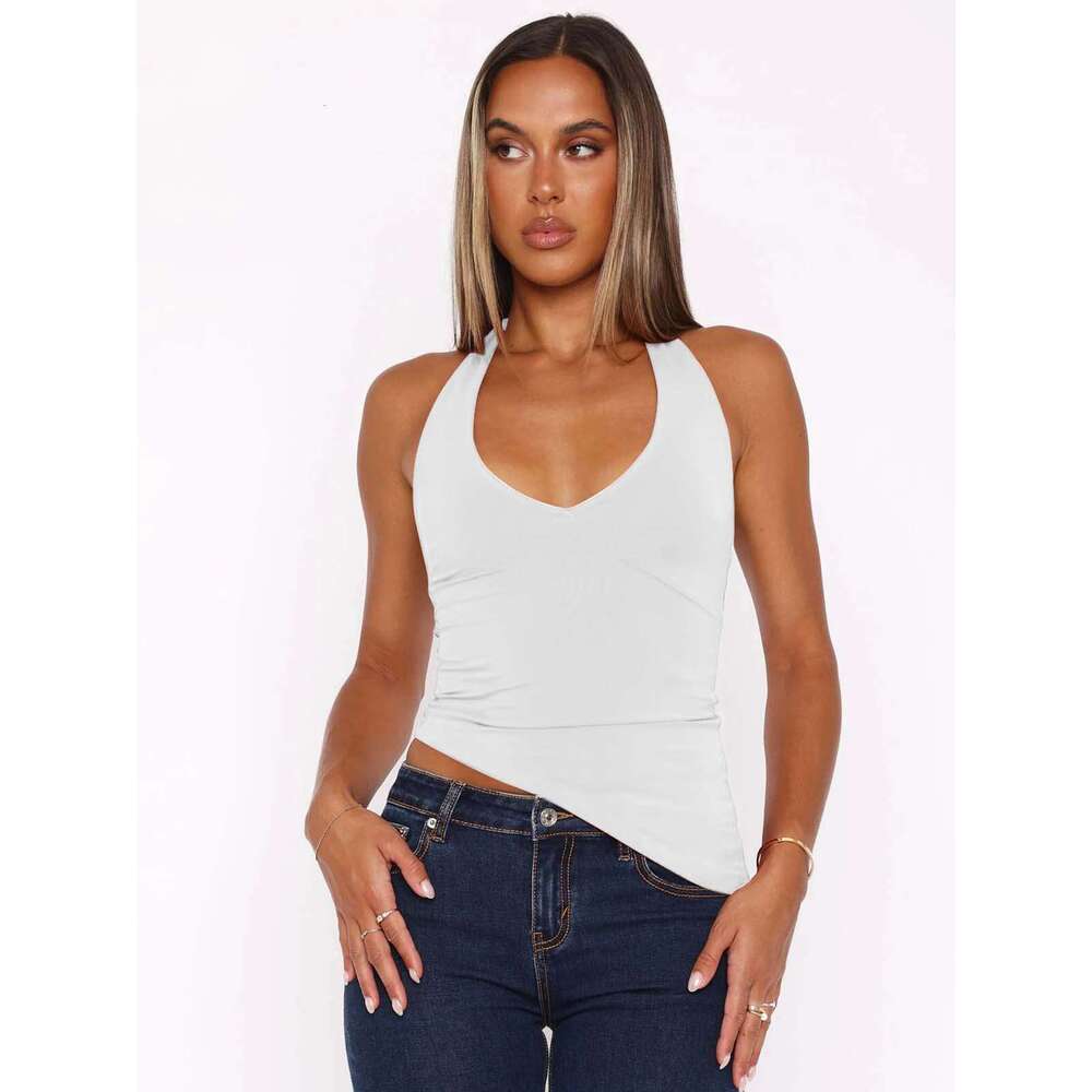 Street Style Halter Neck Vest Solid Color Sexy Top Fashion Hot Girl Slim Fit Women's Y2K New 1062