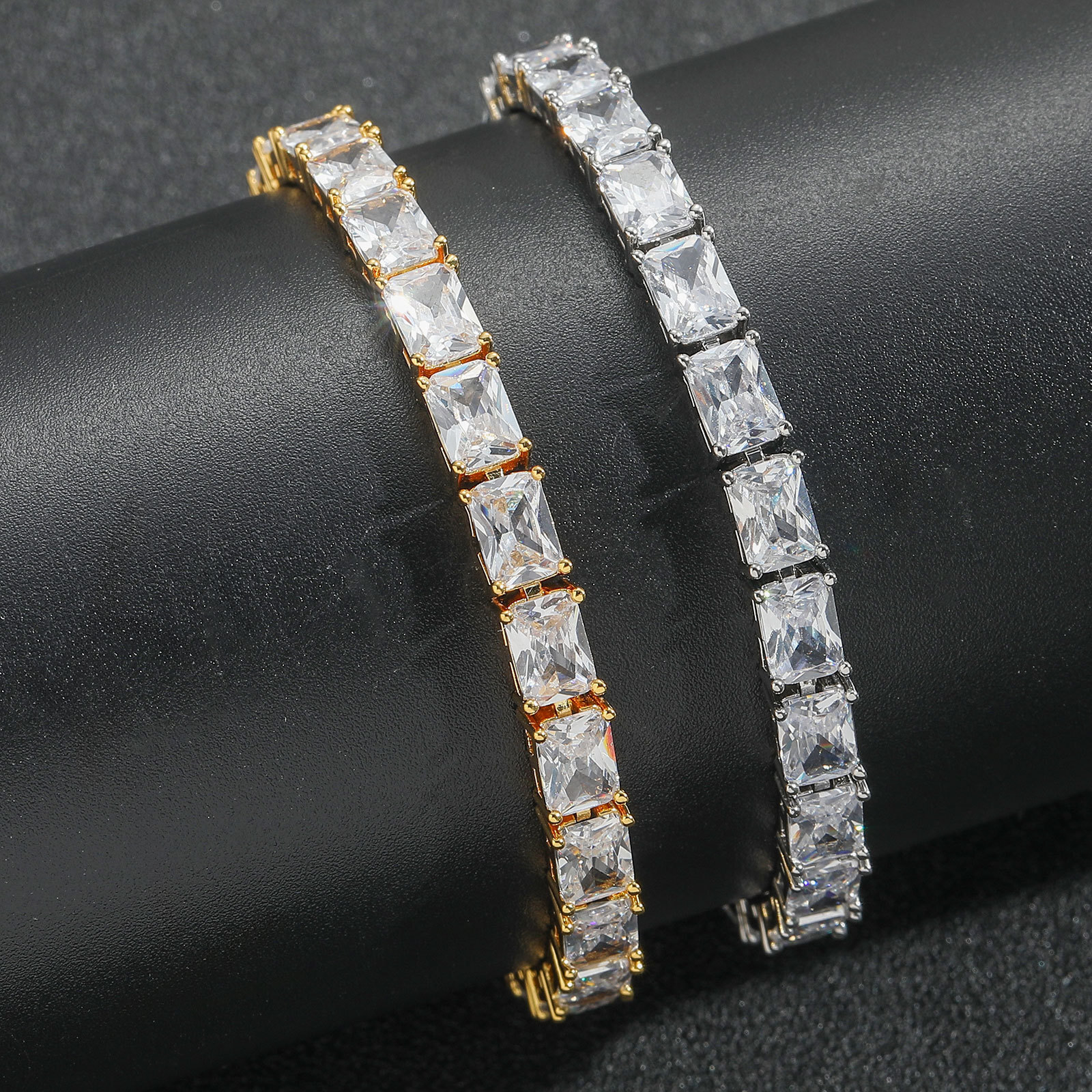 INS Hip-Hop T Square Row Moissanite Bracelet Personality Simple Tennis Chain Street Style Mens Bracelet Jewelry moissanite