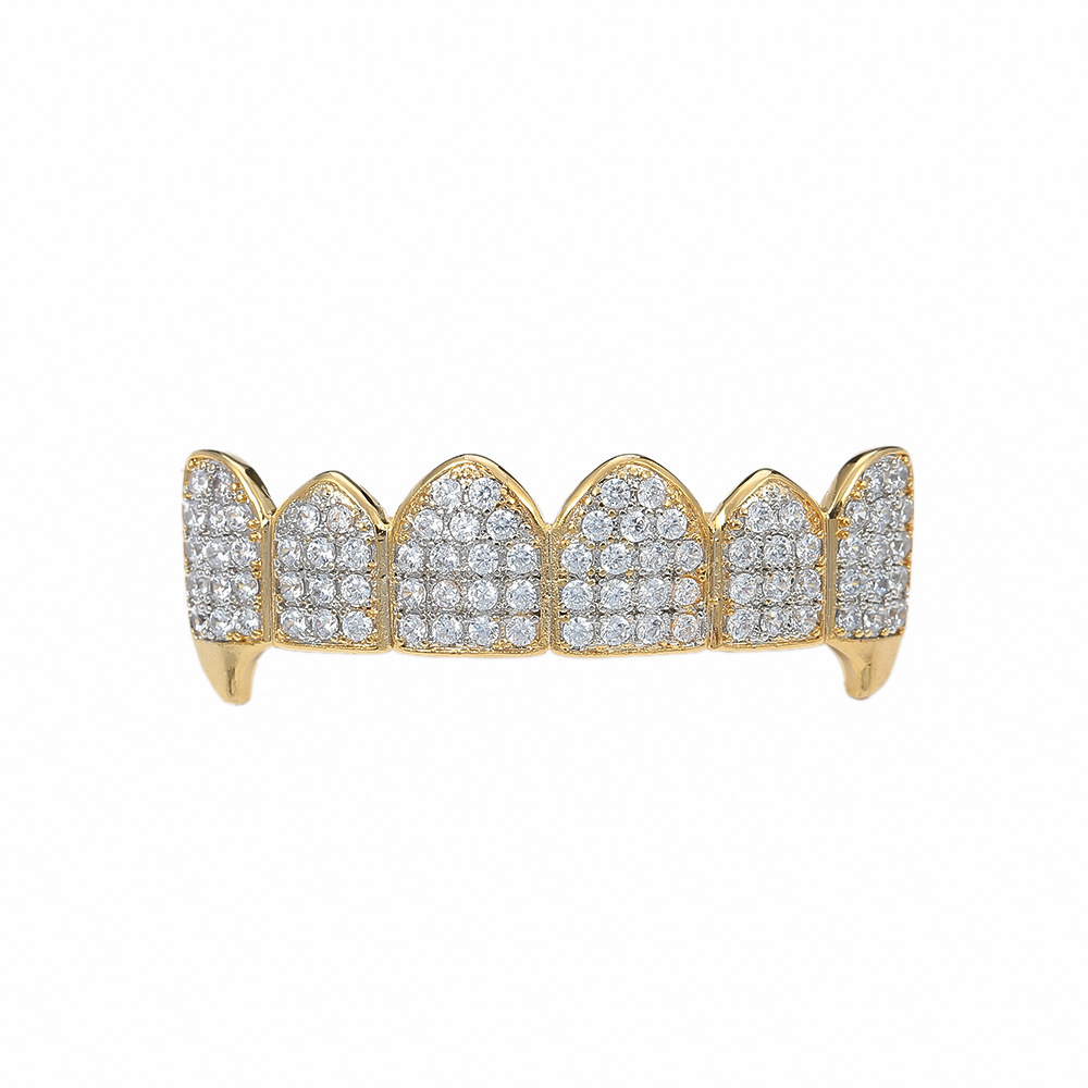 Hip hop braces gold braces Vampire Fangs micro inlaid Moissanite gold teeth fashion decorative braces moissanite