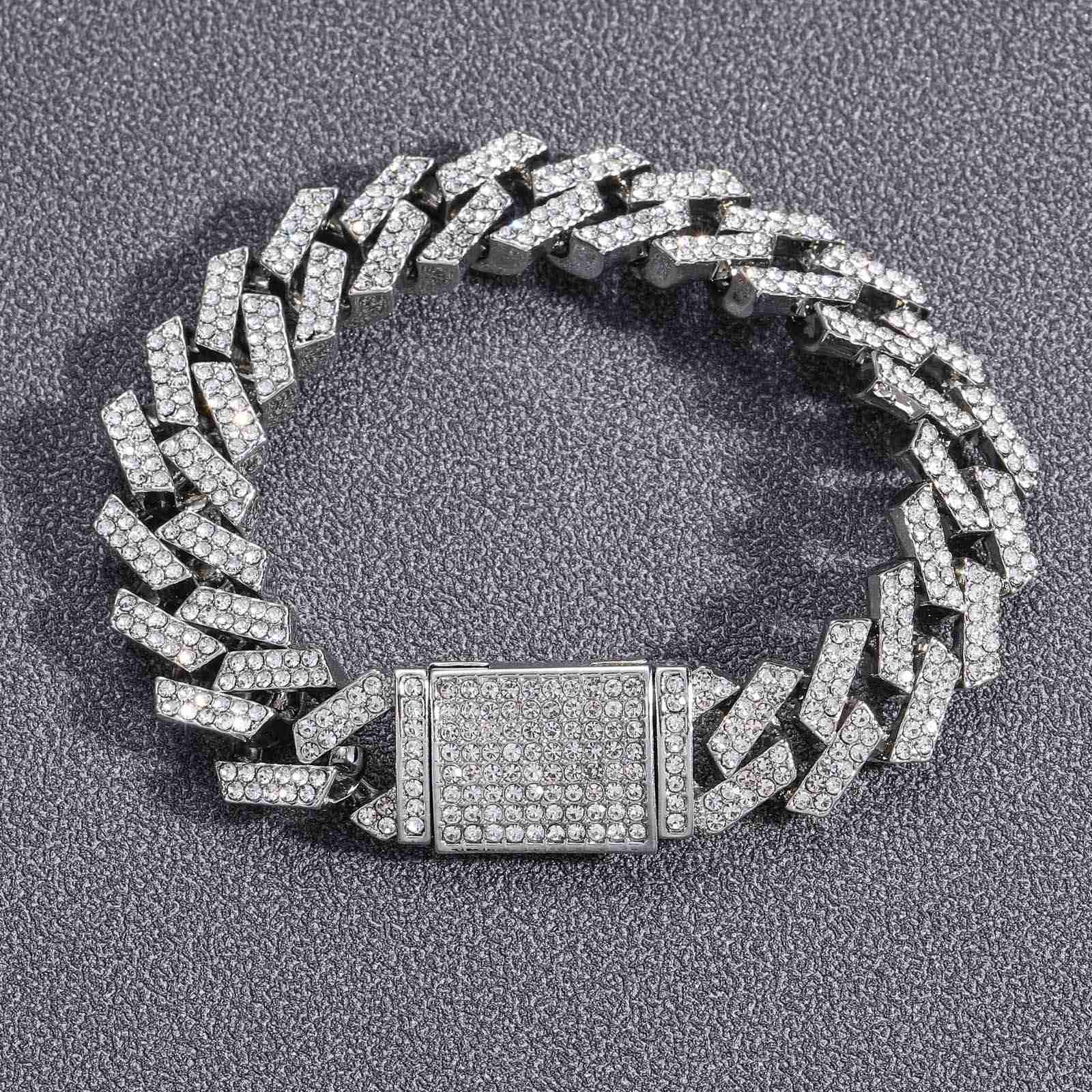 Bracelet hip hop 15mm diamond Cuban chain Moissanite diamond inlaid mens cool hip hop Bracelet moissanite
