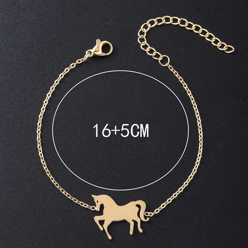 18K Gold Silver Plated Horse Bracelet Adjustable Stainless Steel Chain Bracelets For Women Girls 250528