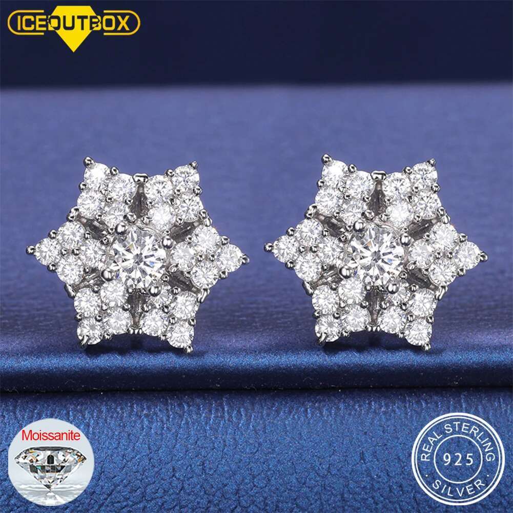 S925 Moissanite Snow Flower Stud Earrings for Women Elegant Wedding Party Sterling Silver Jewelry Wholesale Christmas Gift 2024