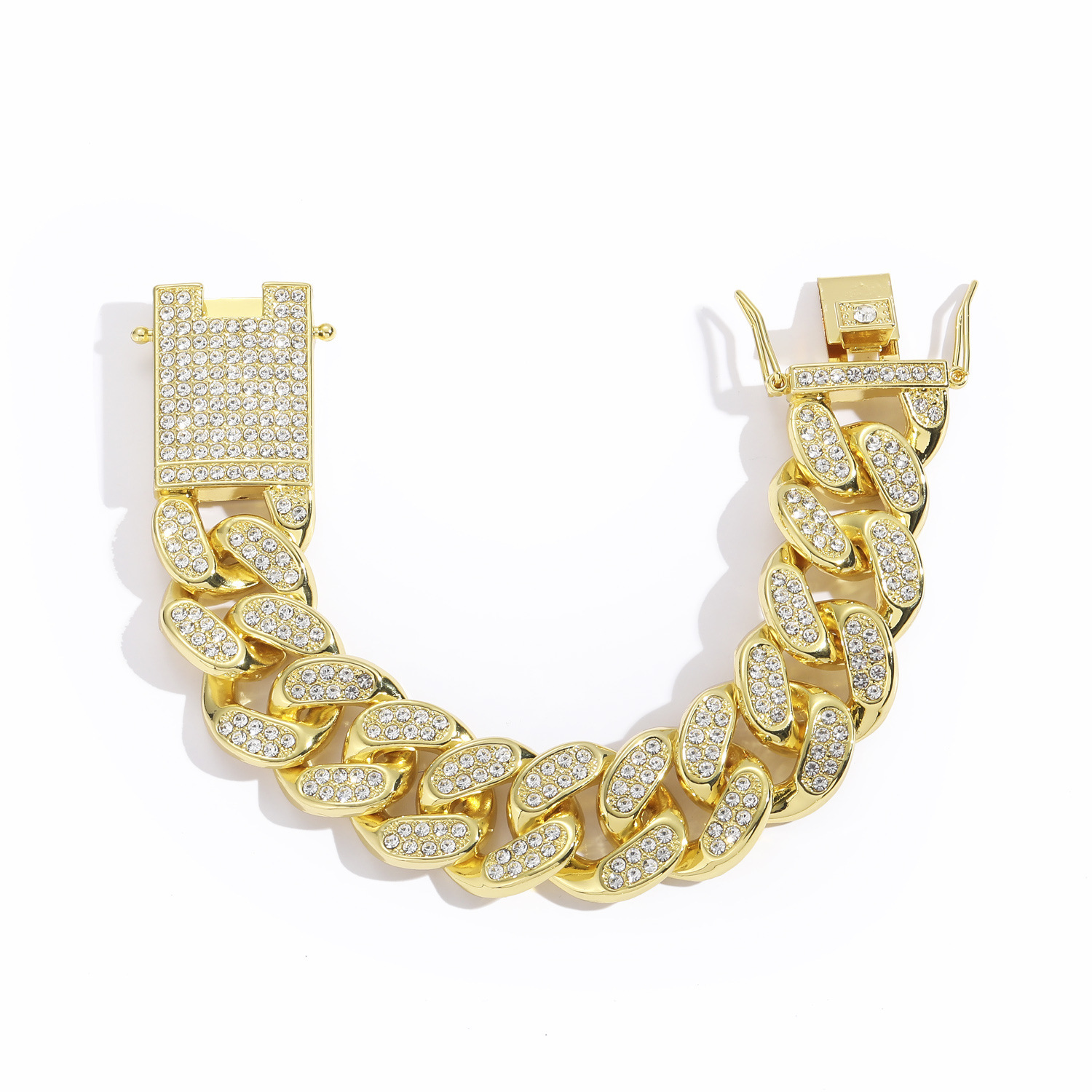 Bold Exaggerated Hip-Hop Bracelet Cuban Chain 20mm Thick Heavy Craft Large Buckle Head Inlaid with Diamonds Street Style Mens Bracelet moissanite