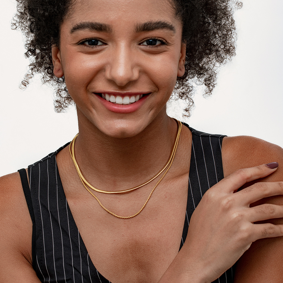 Titanium Steel Gold-Plated Box Blade Chain Double Layer Stacked Necklace Hot Selling Niche Design Light Women