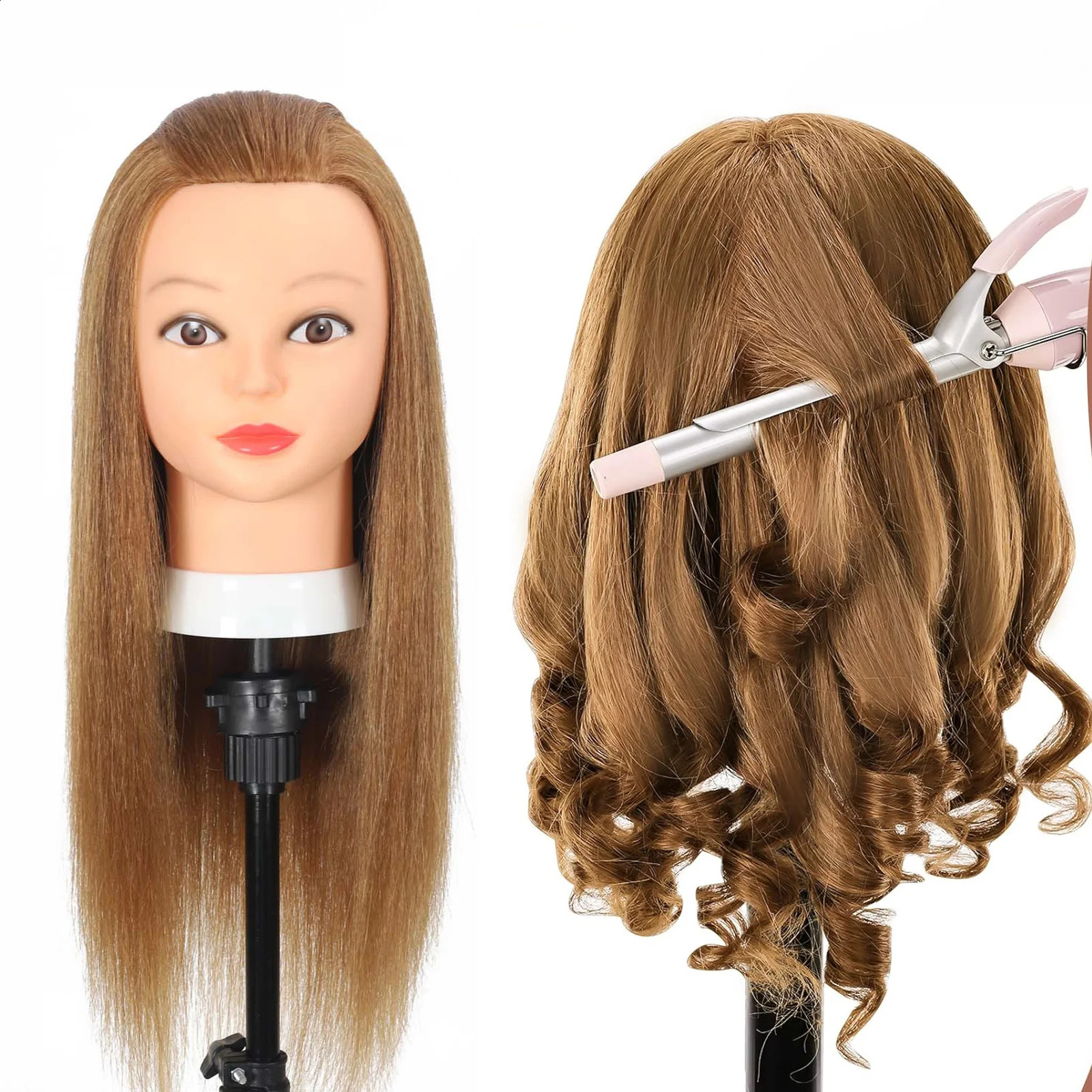 100% Real Hair Mannequin Head With Human Hair Hairdresser Cosmetology Mannequin Manikin Training Practice Styling Doll Head 250529