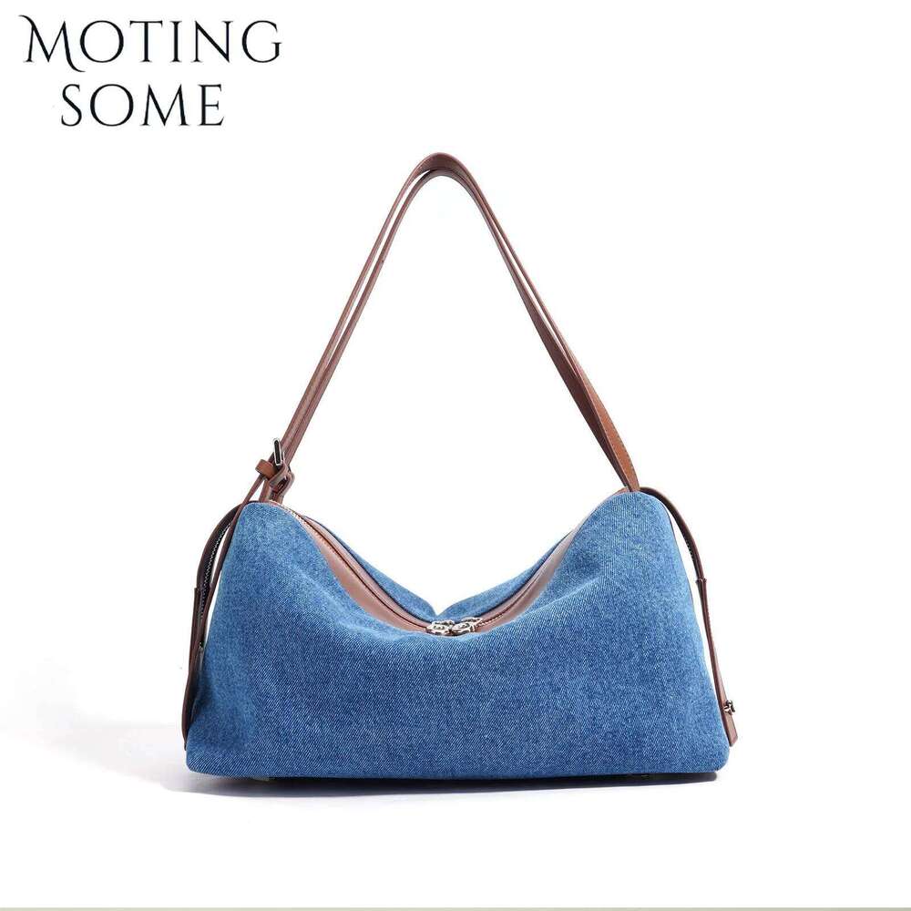 OLOEY Motingsome Retro Style Denim Fabric Plaid Pattern Shoulder Handbag and Purse Designer Tote Bags Lady Satchel 2025